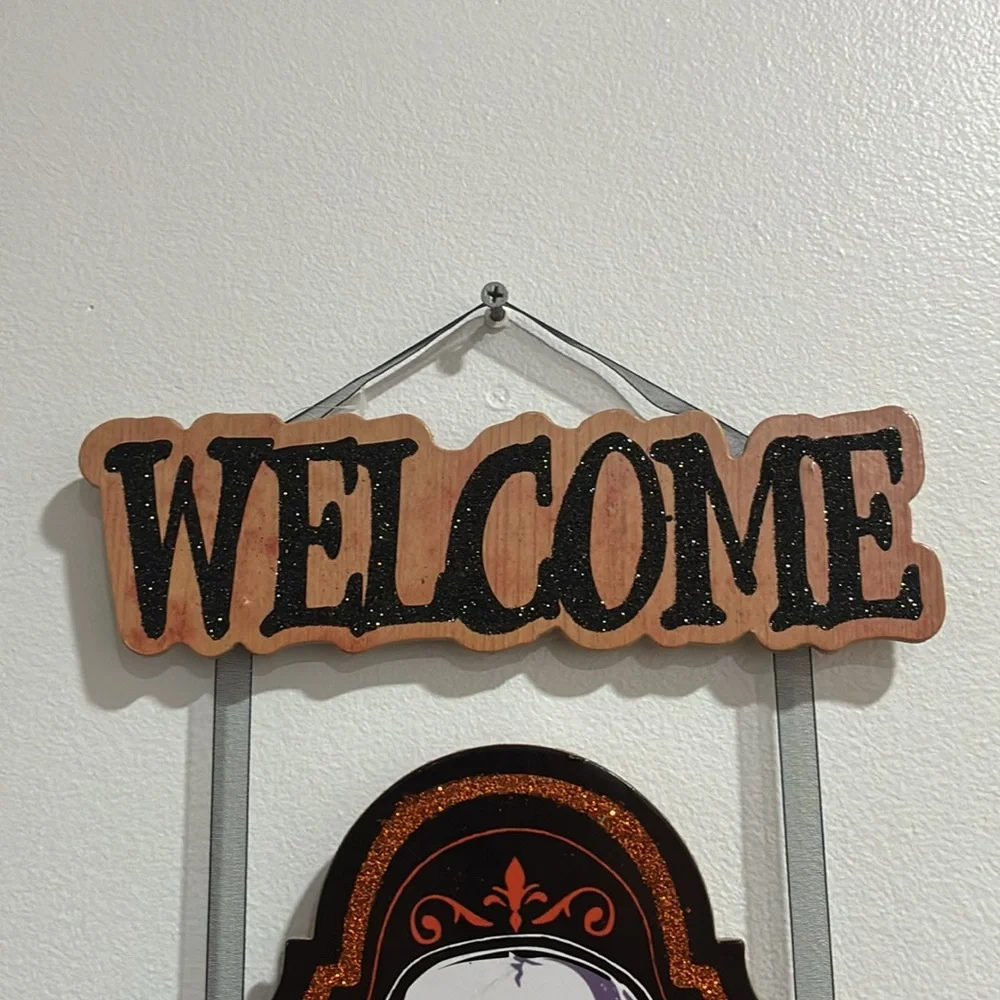 NWT-WELCOME- To The Dark Side- Glittered Wooden Tombstone Sign w/ Skeleton